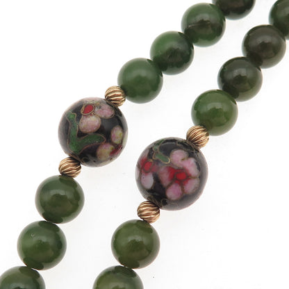 1/20 12K Gold Filled Vintage Cloisonne Enamel Real Jade Ball Beaded Necklace 24"