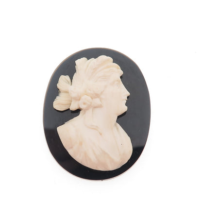 Antique Art Deco Real MOP & Black Onyx Carved Lady Cameo