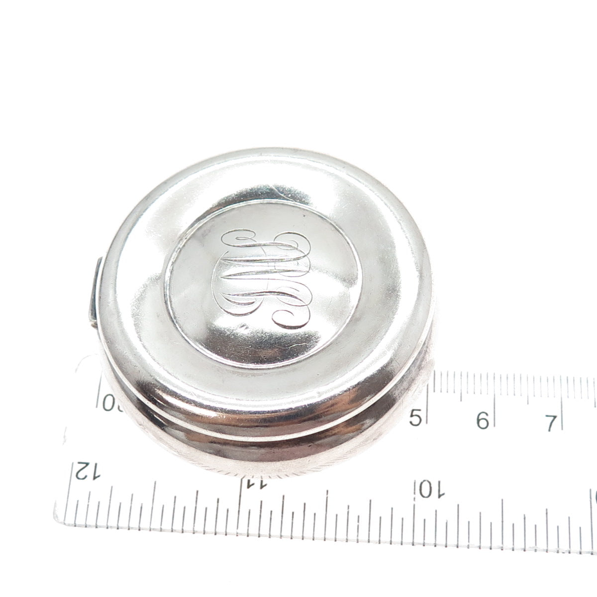 925 Sterling Silver Antique Art Deco Engraved Monogram Pill / Snuff Box