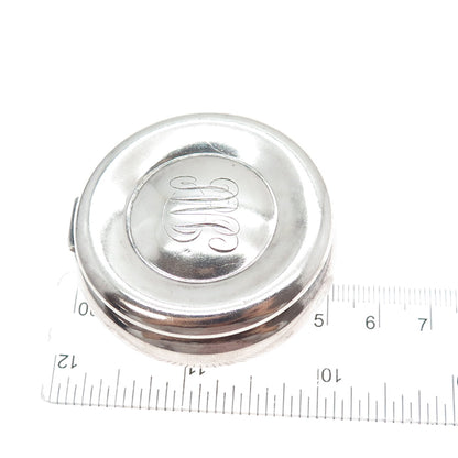 925 Sterling Silver Antique Art Deco Engraved Monogram Pill / Snuff Box