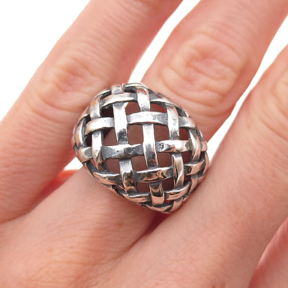 Pacific Jewelry Sterling Silver Vintage Woven Modernist Oxidized Ring Size 6.25