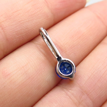 925 Sterling Silver White & Blue C Z Round Slide Pendant