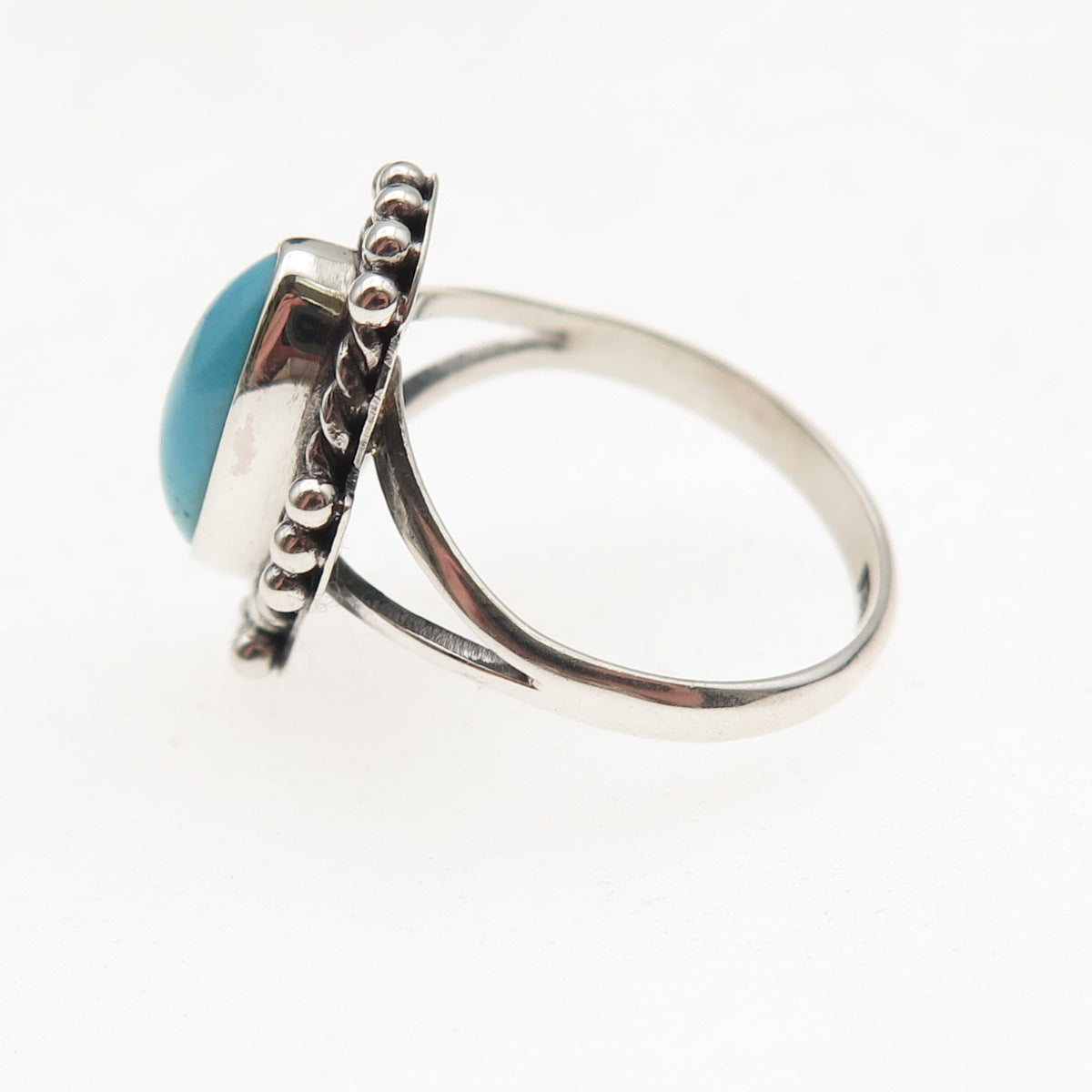 925 Sterling Silver Vintage Real Tyrone Turquoise Oxidized Ring Size 6.5