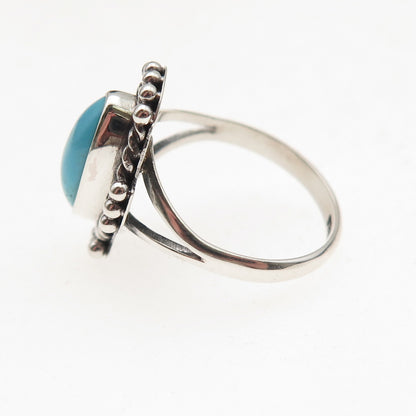 925 Sterling Silver Vintage Real Tyrone Turquoise Oxidized Ring Size 6.5