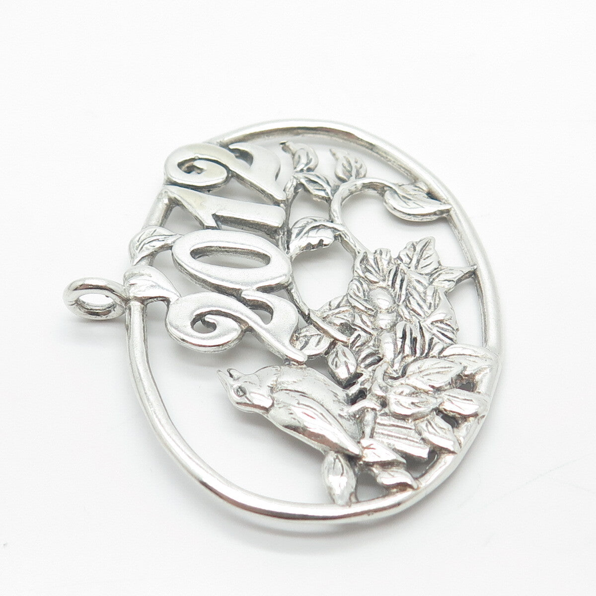 925 Sterling Silver Vintage "2012" Bird Leaf Christmas Tree Ornament