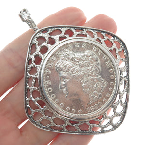 925 Sterling Frame 900 Silver Antique 1880 1 US Dollar "Morgan Dollar" Pendant