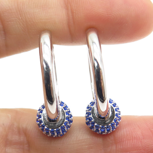 925 Sterling Silver Round-Cut Lab-Created Sapphire Ball Hoop Earrings