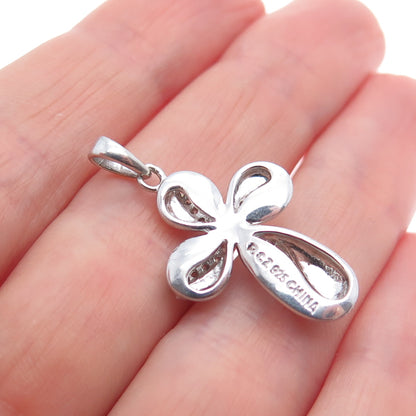 ROSS SIMONS 925 Sterling Silver Round-Cut C Z Floral Cross Charm Pendant