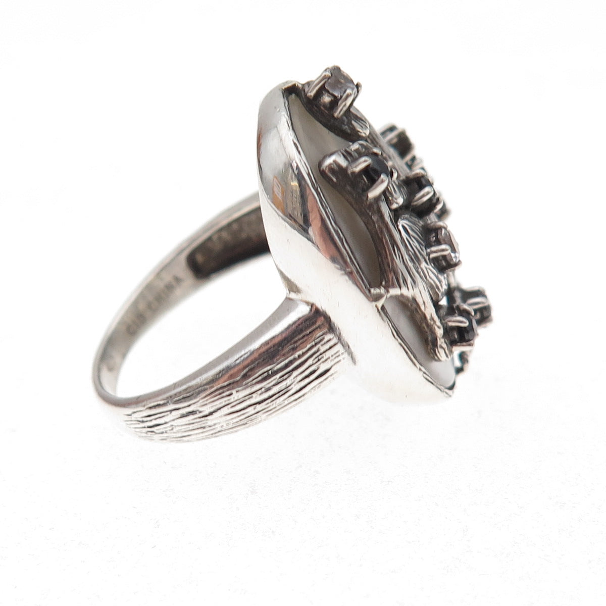 Clyde Duneier Sterling Silver Vintage Real Topaz Spinel & MOP Love Ring Size 8.5