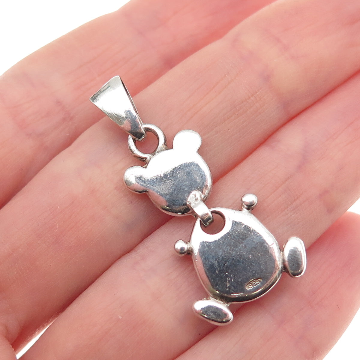 925 Sterling Silver Vintage Enamel Panda Dangle Charm Pendant