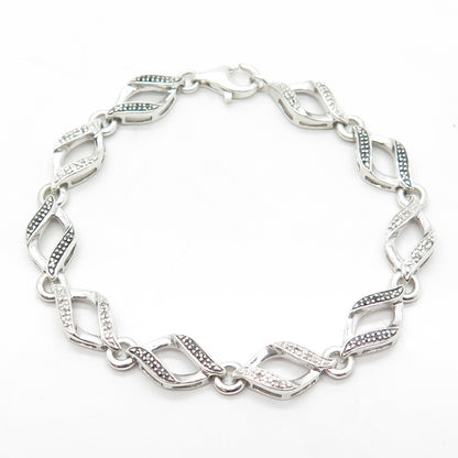 925 Sterling Silver Real White Diamond Twisted Link Bracelet 7.25"