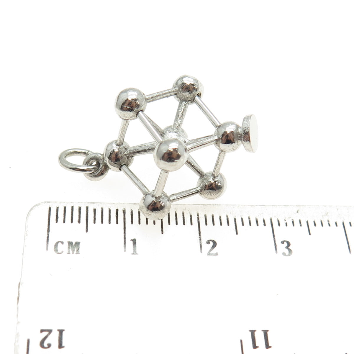 925 Sterling Silver Vintage Atomium Modernist 3D Charm Pendant