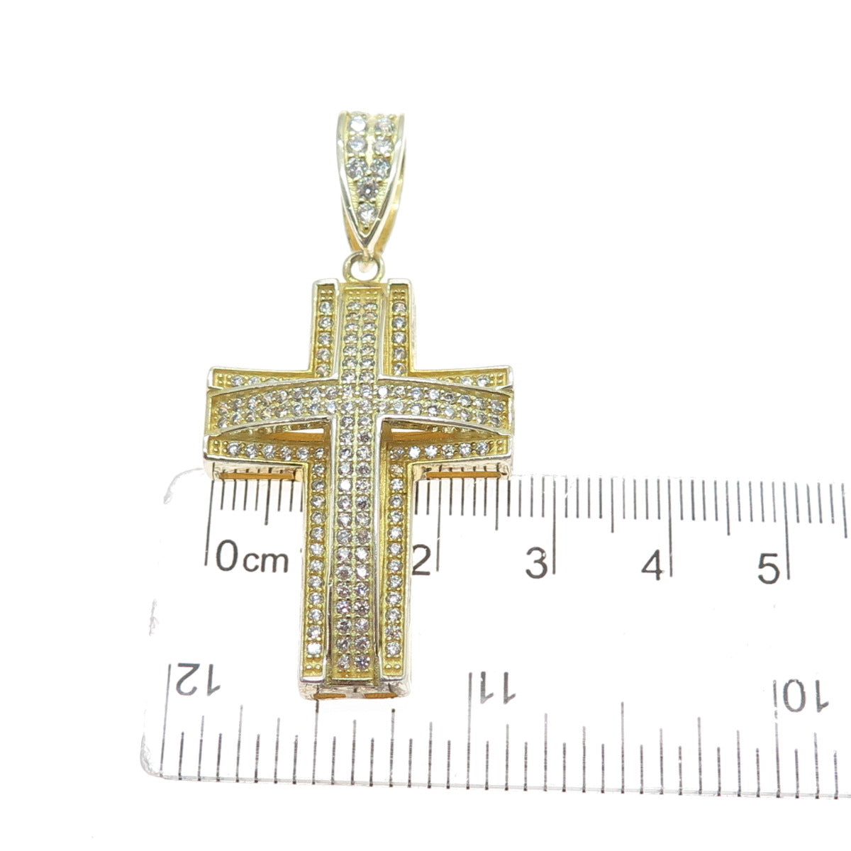 925 Sterling Silver Gold Plated Round-Cut C Z Sparkle Cross Pendant