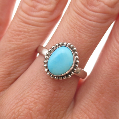 925 Sterling Silver Vintage Real Tyrone Turquoise Oxidized Ring Size 8.25