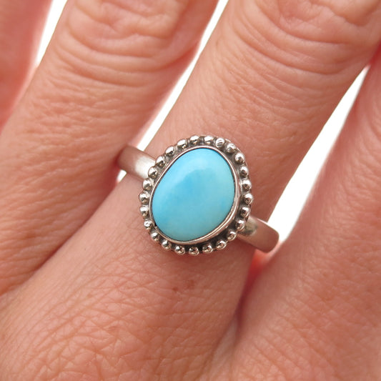 925 Sterling Silver Vintage Real Tyrone Turquoise Oxidized Ring Size 8.25