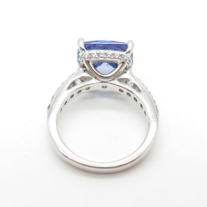 TACORI 925 Sterling Silver Cushion & Round-Cut Blue White C Z Ring Size 5.25