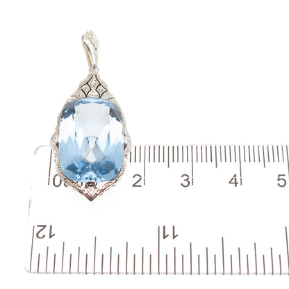 935 Silver Antique Art Deco Cushion-Cut Blue Glass Charm Pendant
