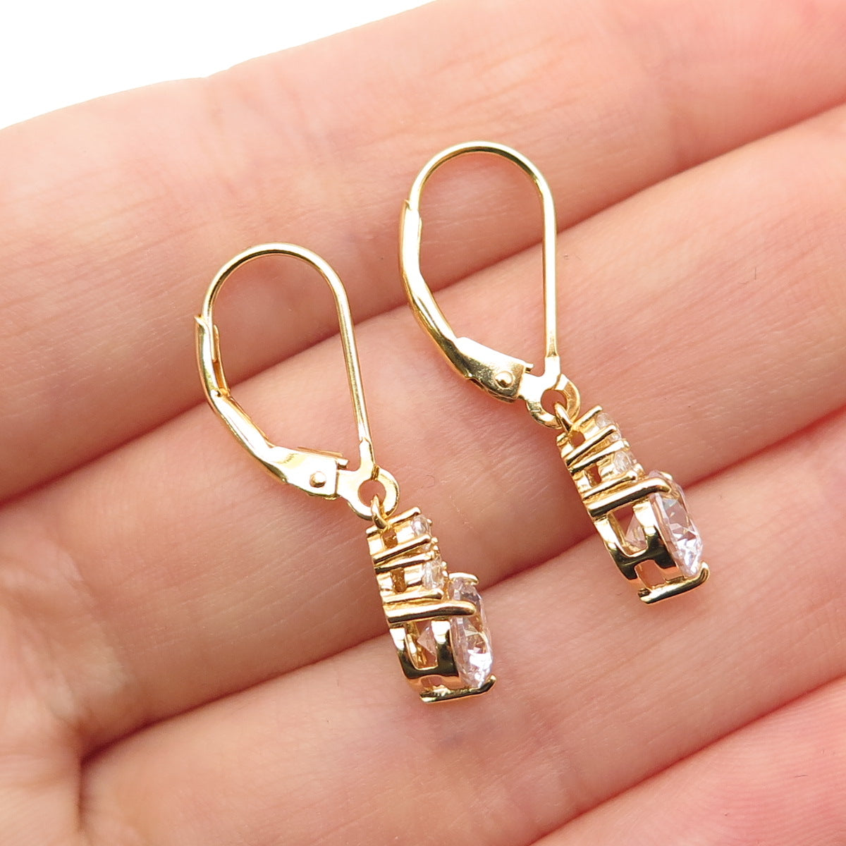 925 Sterling Silver Gold Plated Round-Cut C Z Dangle Earrings