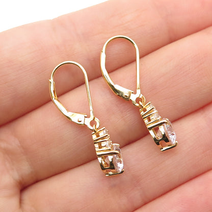 925 Sterling Silver Gold Plated Round-Cut C Z Dangle Earrings