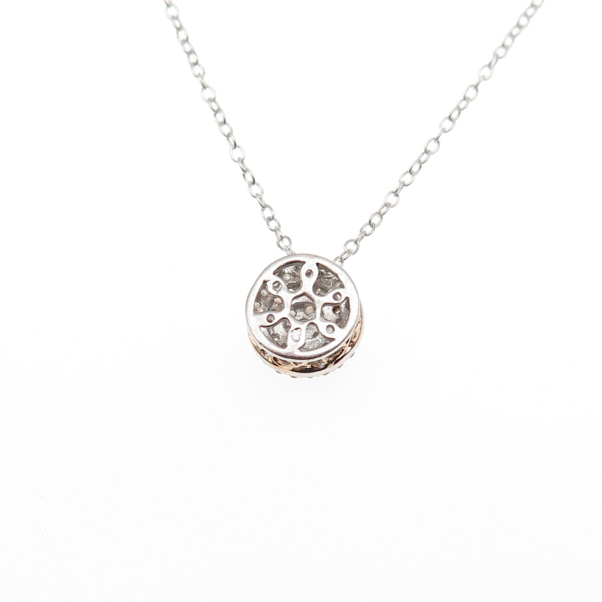 925 Sterling Silver 2-Tone Real Round-Cut Diamond Cable Chain Necklace 18"