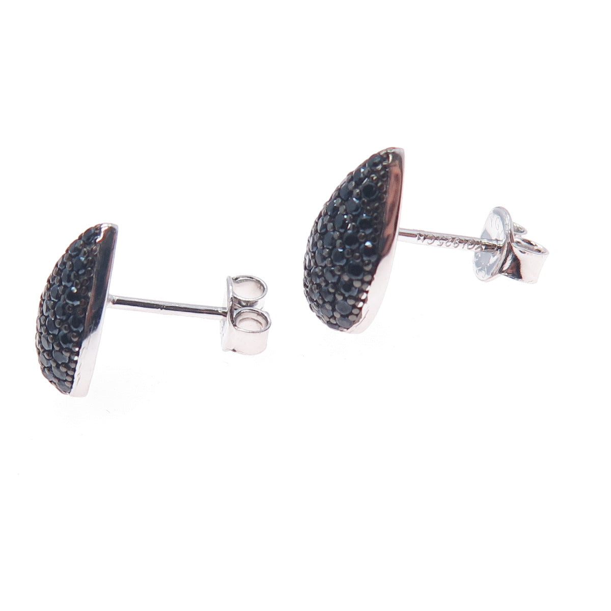 925 Sterling Silver Round-Cut Black C Z Teardrop Earrings