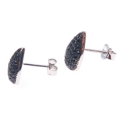 925 Sterling Silver Round-Cut Black C Z Teardrop Earrings