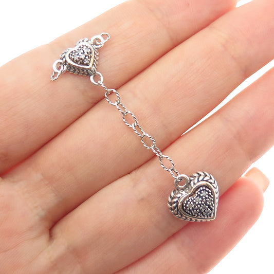 925 Sterling Silver 14K Gold Real Diamond Drop Heart Centerpiece Necklace Part