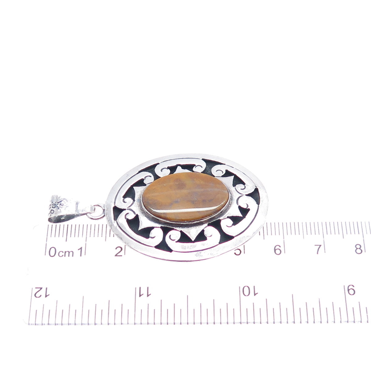 925 Sterling Silver Vintage Mexico Real Jasper Oxidized Charm Pendant