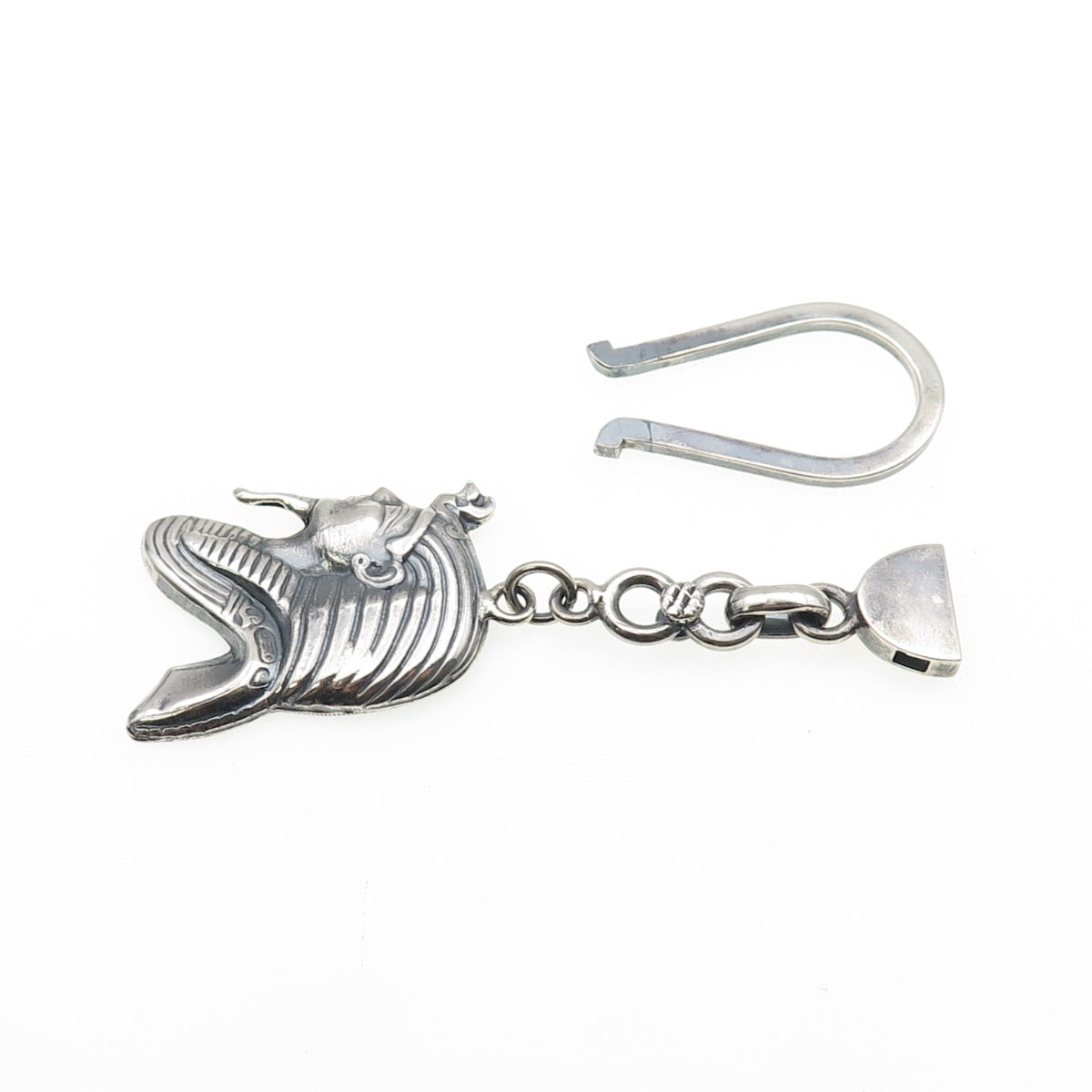 800 Silver Vintage Egyptian Pharaoh Oxidized Key Fob Chain