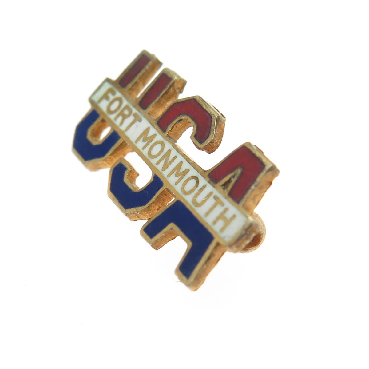 925 Sterling Silver Gold Plated Vintage Enamel US Army Fort Monmouth Pin Brooch