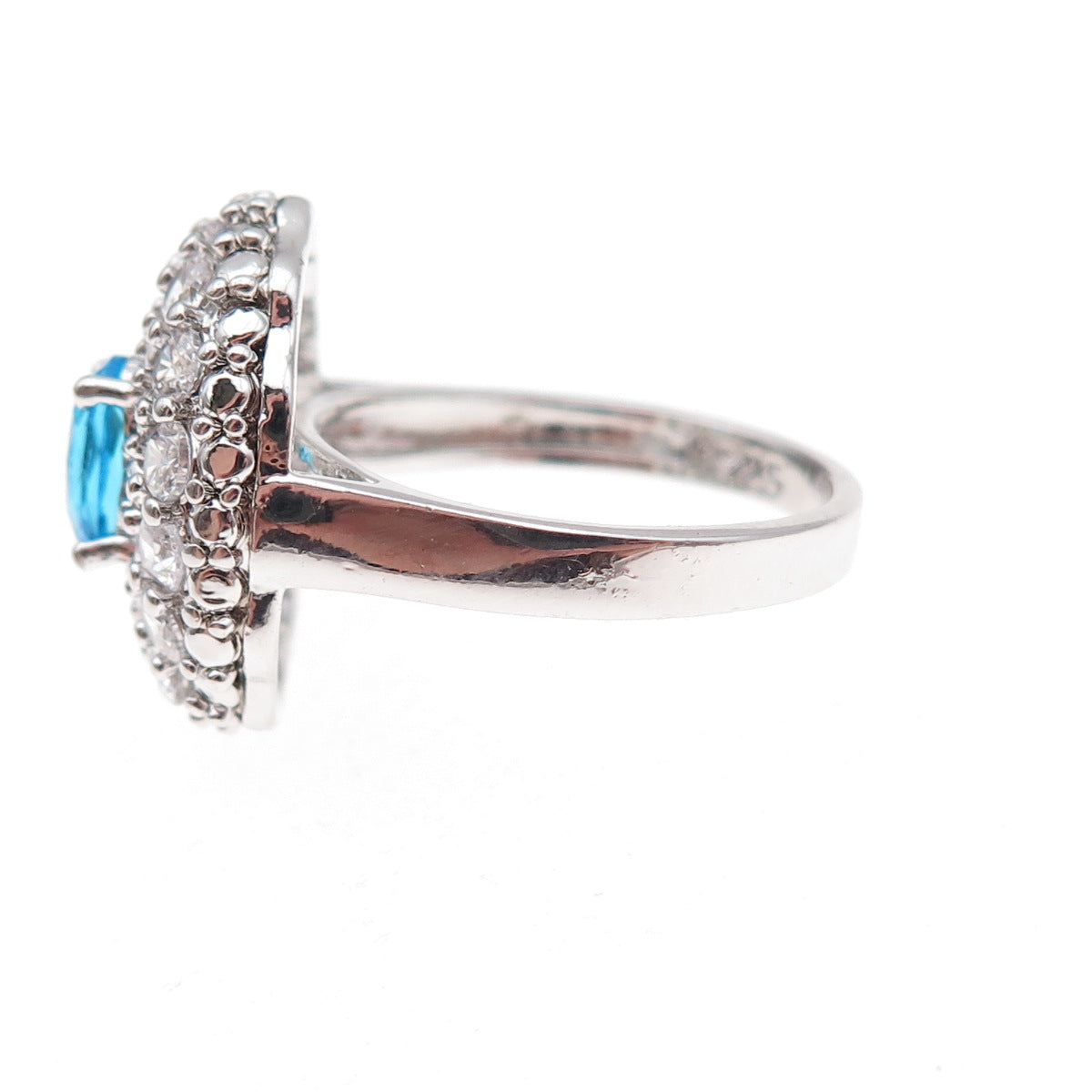 925 Sterling Silver Oval-Cut Blue & Round-Cut White C Z Ring Size 7