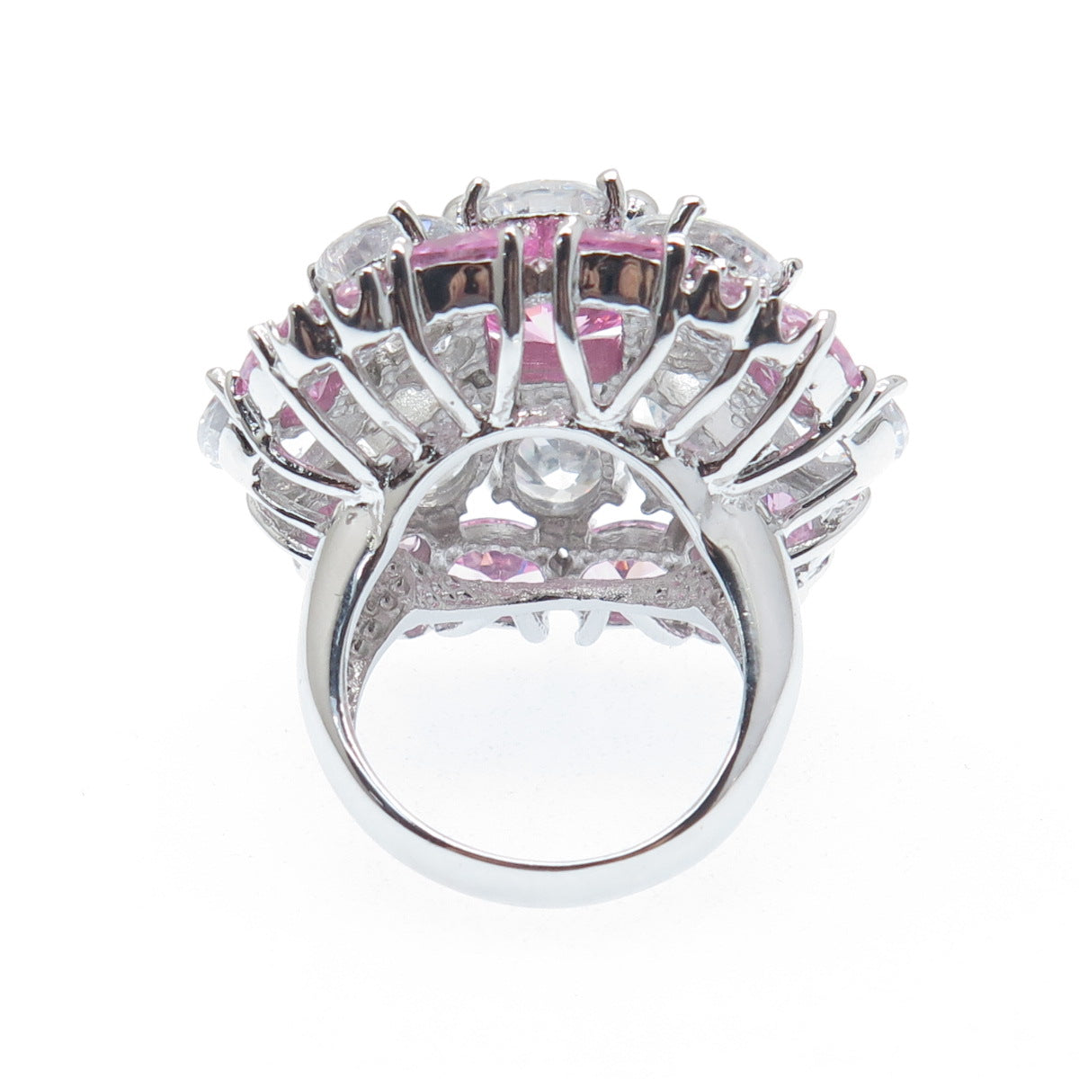 925 Sterling Silver White & Pink C Z Wide Domed Ring Size 8.25