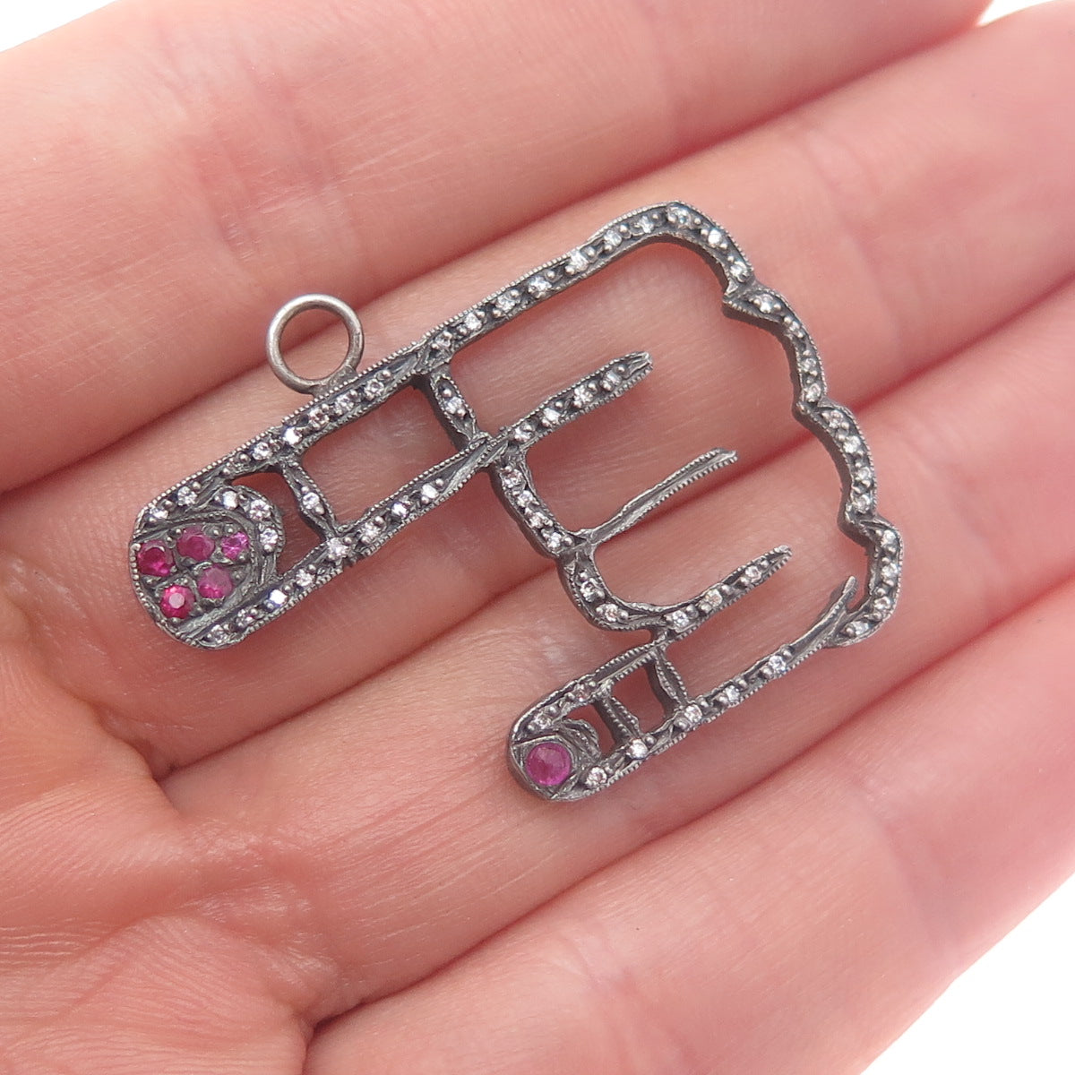 Atelier Minyon 925 Sterling Silver Real Diamond & Ruby Gesture Oxidized Pendant