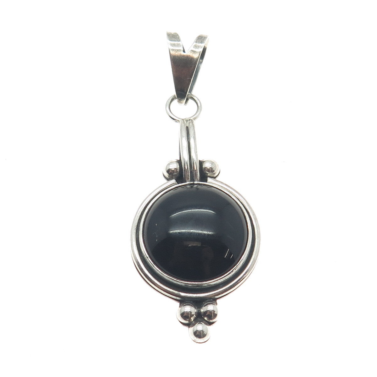 925 Sterling Silver Vintage Real Black Onyx Beaded Oxidized Pendant
