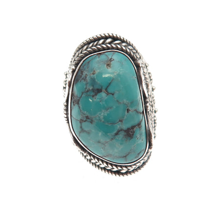 925 Sterling Silver Vintage Real Kingman Turquoise Oxidized Ring Size 7.25