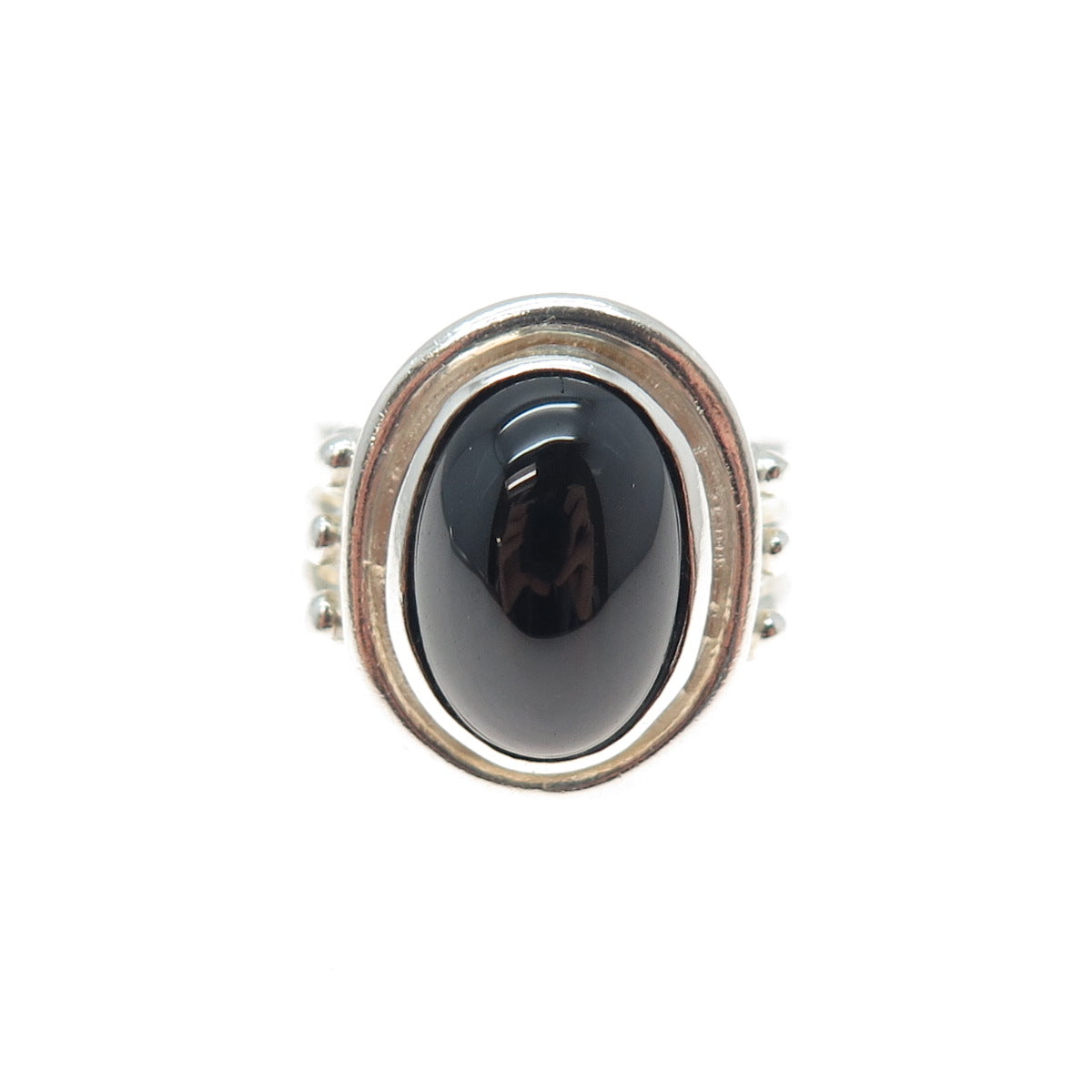 CLYDE DUNEIER CID Sterling Silver Vintage Real Cabochon Black Onyx Ring Size 5