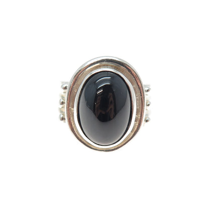 CLYDE DUNEIER CID Sterling Silver Vintage Real Cabochon Black Onyx Ring Size 5