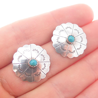 Old Pawn Sterling Silver Vintage Southwestern Turquoise Flower Tribal Earrings