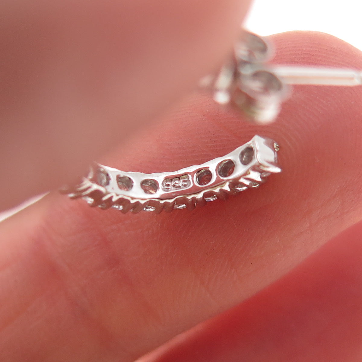 925 Sterling Silver Round-Cut C Z Hoop Earrings