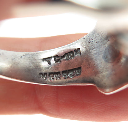 925 Sterling Silver Vintage Mexico Real Turquoise Modernist Sun Ring Size 13