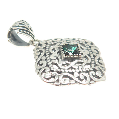 BERIA 925 Sterling Silver Princess-Cut Rhinestone Ornate Square Pendant