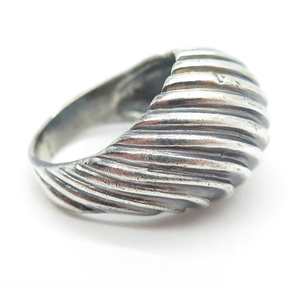 925 Sterling Silver Vintage Twisted Ribbed Dome Oxidized Ring Size 6