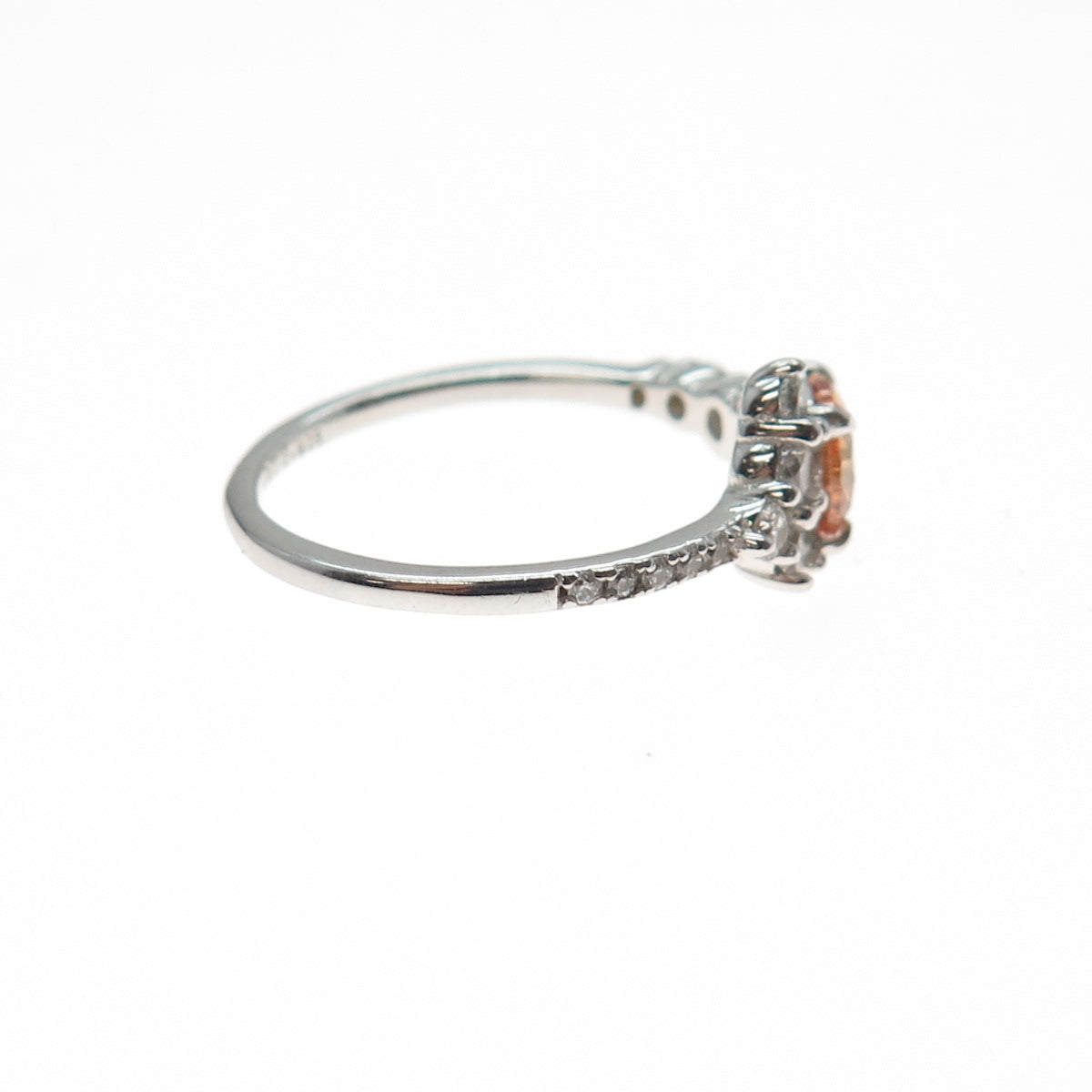 BOMB PARTY 925 Sterling Silver Round-Cut Champagne & White C Z Ring Size 7.25