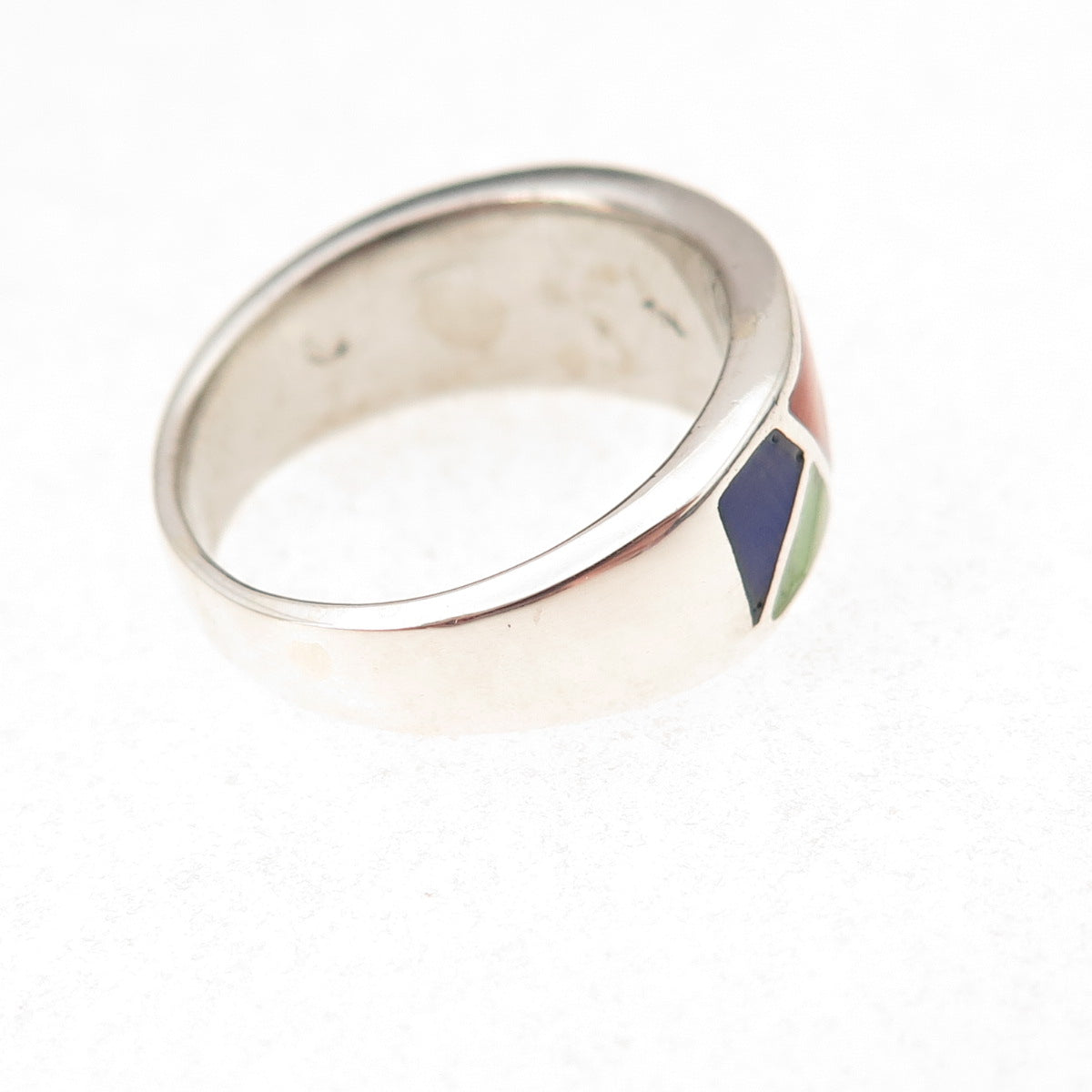 925 Sterling Silver Vintage Real Opal Turquoise Spiny Oyster & Lapis Ring Size 6