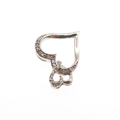 925 Sterling Silver Real Diamond Double Heart Mini Slide Charm Pendant