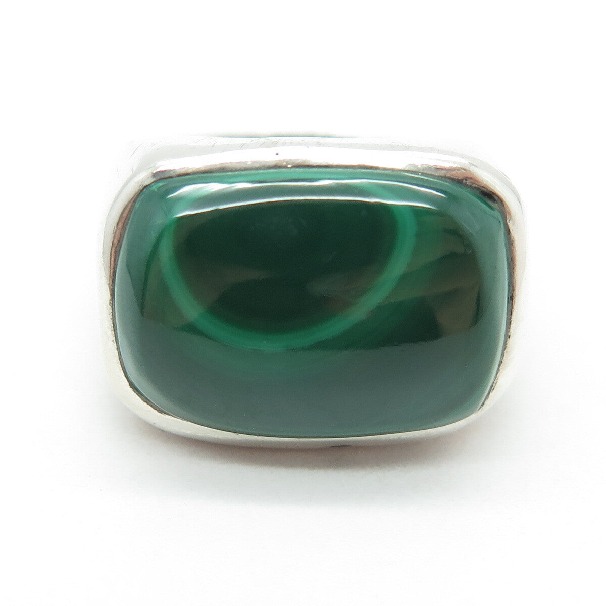 925 Sterling Silver Vintage Real Cabochon Malachite Ring Size 6.75