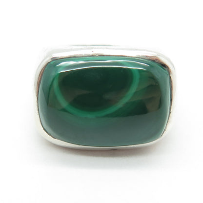 925 Sterling Silver Vintage Real Cabochon Malachite Ring Size 6.75
