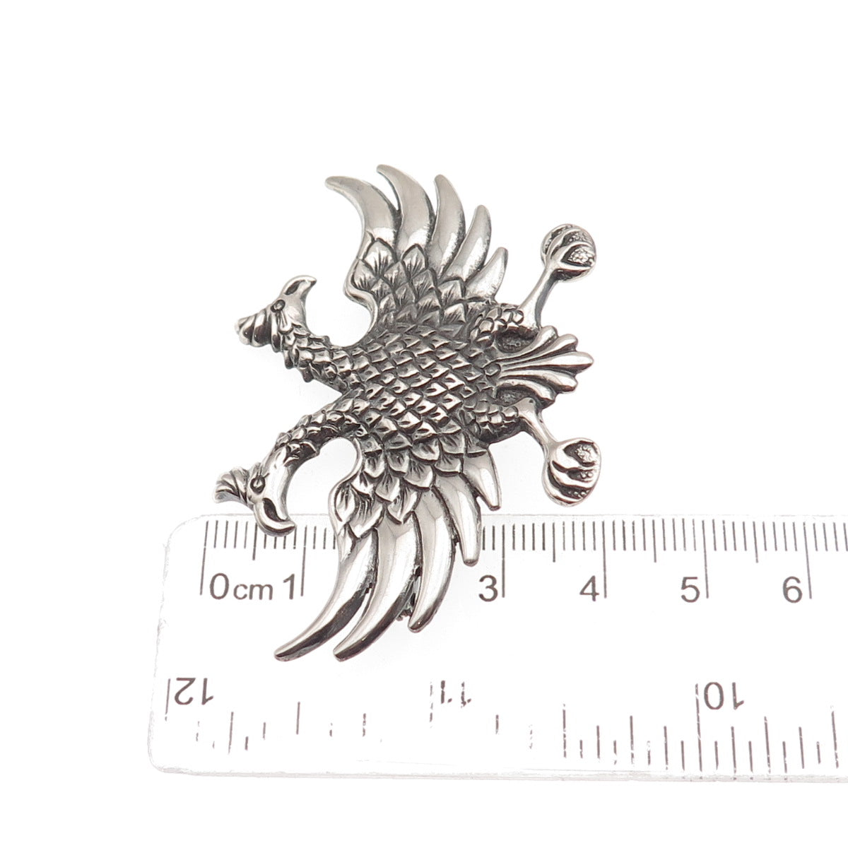 800 Silver Antique Art Deco Poland Double Headed Eagle Oxidized Pin Brooch