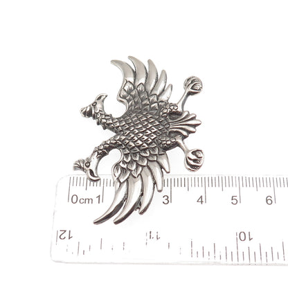 800 Silver Antique Art Deco Poland Double Headed Eagle Oxidized Pin Brooch