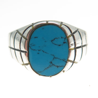 925 Sterling Silver Vintage Mexico Real Turquoise Spider Web Ring Size 12.25